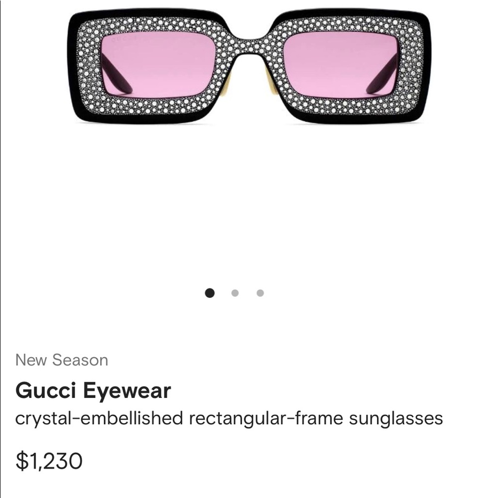 New Gucci Black Embellished Rectangular Frame Sunglasses - Picture 3 of 15